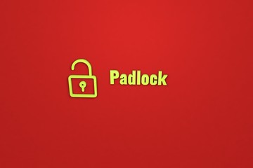 Text Padlock with green 3D illustration and red background