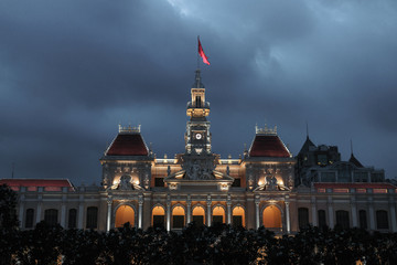 Colonial building in Ho Chi Minh in a cloudy evening