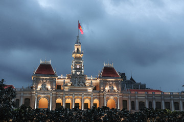 Colonial building in Ho Chi Minh in a cloudy evening