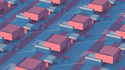 Creative composition with colorful blocks. Abstract candy cubes, modern background. Sweet buildings, sunlight. 3d rendering