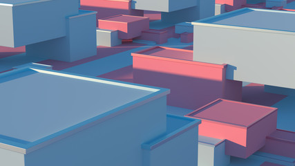 Creative composition with colorful blocks. Abstract candy cubes, modern background. Sweet buildings, sunlight. 3d rendering