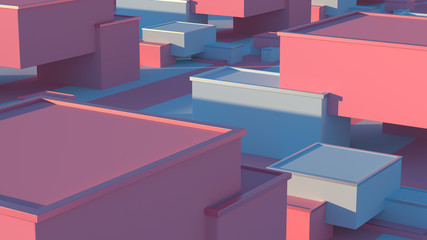 Creative composition with colorful blocks. Abstract candy cubes, modern background. Sweet buildings, sunlight. 3d rendering