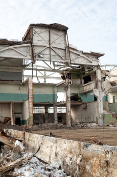 Shell of partially demolished building