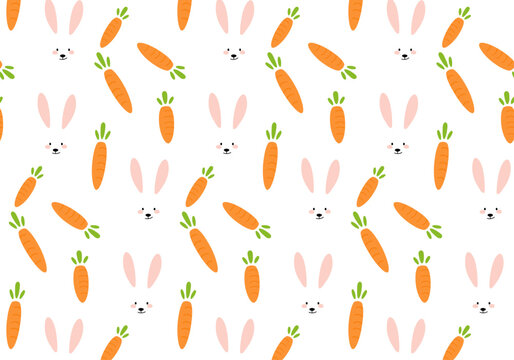White bunny rabbit and carrot vector pattern