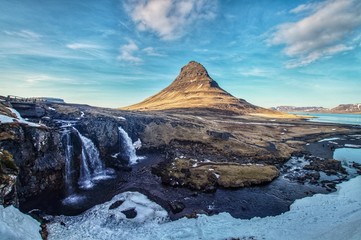 The Mount Kirkjufell of Iceland, captured at the sunset