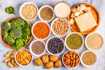 Healthy diet vegan food, veggie protein sources.
