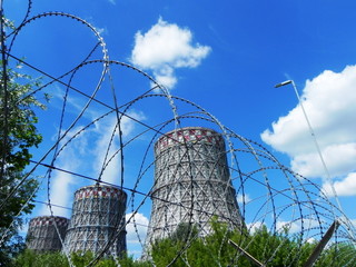 Cooling towers for cooling water. Industrial plants in power plants.  Details and close-up.