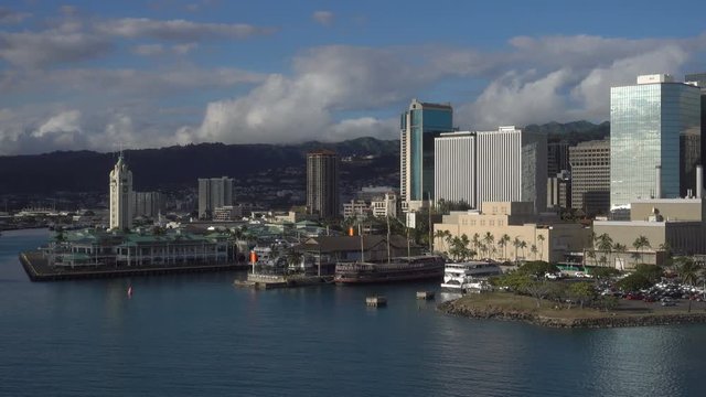 Aloha Tower and Honolulu skyline, Hawaii, USA