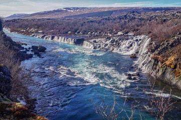 The beautiful Hraunfossar waterfalls of Iceland