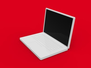 Laptop on Red Background 3D Rendering
