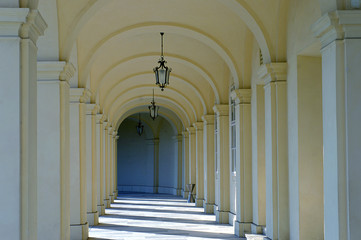 Arcade of yellow arches