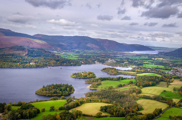 A view of Derwentwater from Walla Crag near to Keswick in the Lake District England 