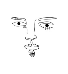 Abstract linear silhouette of human face. Modern avant- garde poster. Trendy minimalistic face. One continuous line drawing.