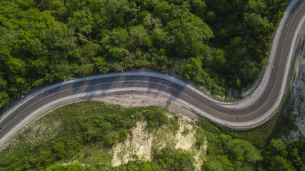 Aerial serpentine road trough the Caucasian mountains in South Russia