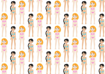 Summer season holiday pattern and seamless. Cartoon character design , Pretty lady in fashion swimming suite standing on the beach in summer season vector