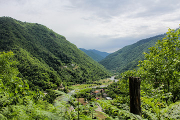 Fototapeta na wymiar Landscape of Adjara, Georgia. Caucasus Mountains. Machakhela National Park.