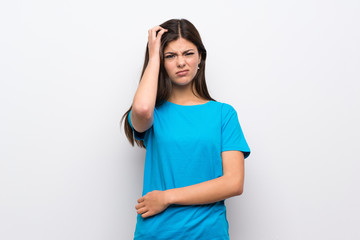 Teenager girl with blue shirt having doubts