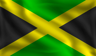 Waving Jamaican flag, the flag of Jamaica, vector illustration