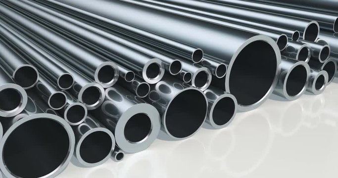 Stack of steel pipes, loop animation. 3D rendering