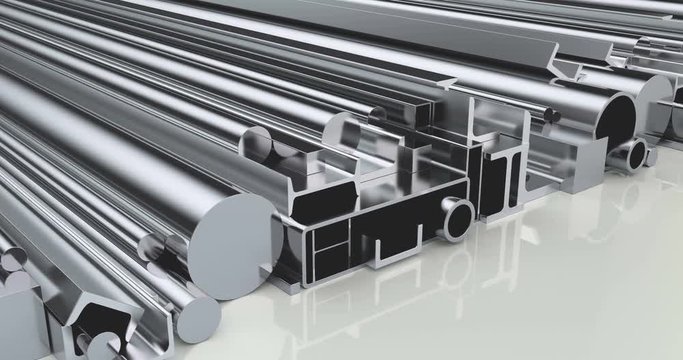 Stack of Rolled Metal Products, loop animation. 3D rendering
