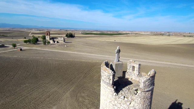 Aerial view in the ruins of Caudilla castle (Castillo de Caudilla) near Toledo, Castilla La Mancha, Spain