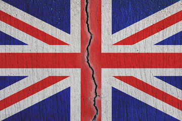  Britain flag breaking apart , cracked  flag - Brexit concept