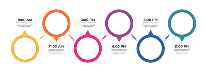 Business infographic template. Timeline concept with 6 steps for presentation, report, infographic and business data visualization. Round design elements with space for text