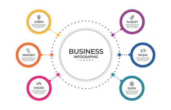 Business infographic template. Timeline concept for presentation, report, infographic and business data visualization. Round design elements with space for text