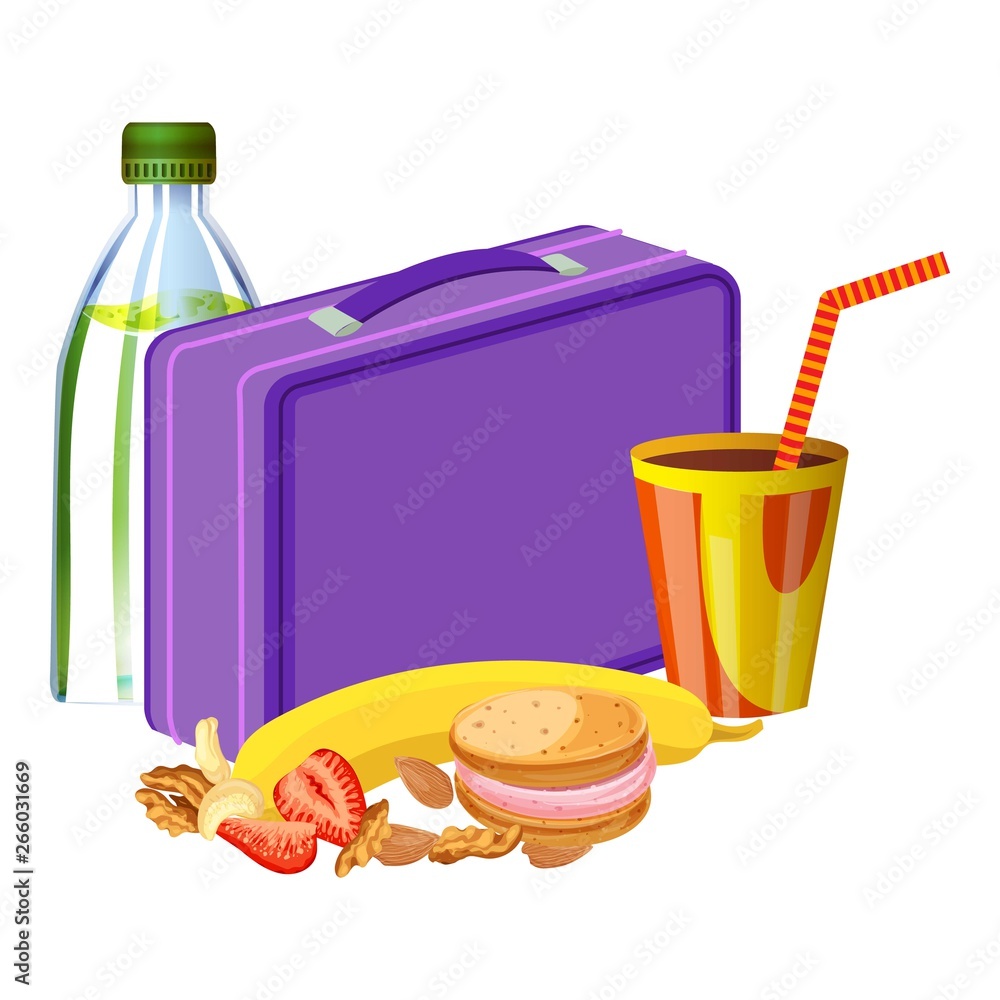 Aufkleber violet lunchbox with drink icon. cartoon of violet lunchbox with drink vector icon for web design is