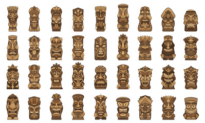 Tiki idols icons set. Cartoon set of tiki idols vector icons for web design