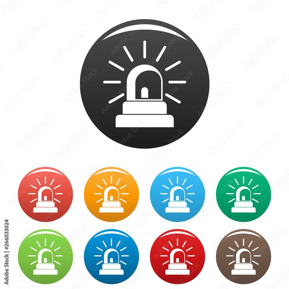 Poster siren icons set 9 color vector isolated on white for any design