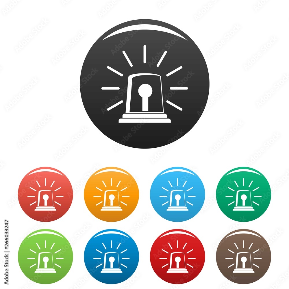 Poster alarm siren icons set 9 color vector isolated on white for any design
