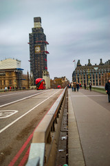 Big ben repair and westminster bridge and middle of the road