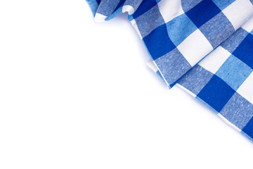 Blue and red tablecloth on white