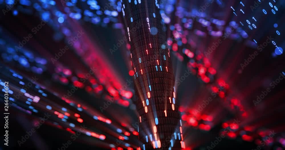 Poster hacking red and blue digital binary code matrix 01 background. hacker, dark web, matrix, digital dat
