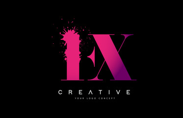 Purple Pink FX F X Letter Logo Design with Ink Watercolor Splash Spill Vector.