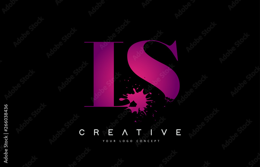 Wall mural Purple Pink LS L S Letter Logo Design with Ink Watercolor Splash Spill Vector.