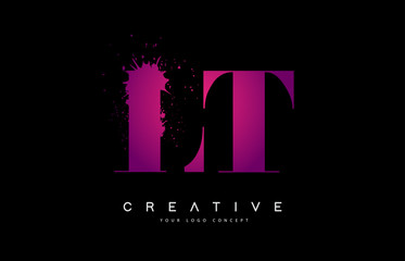 Fototapeta premium Purple Pink LT L T Letter Logo Design with Ink Watercolor Splash Spill Vector.