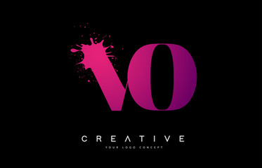Purple Pink VO V O Letter Logo Design with Ink Watercolor Splash Spill Vector.