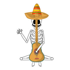 Cinco de mayo banner with a mexican skeleton and a guitar - Vector