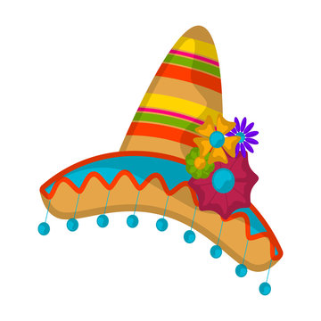 Isolated traditional mexican hat with flowers - Vector