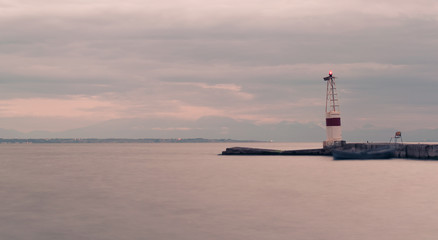 Nostalgic Thessaloniki's port entrance breakwaters lighthouse