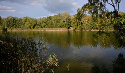 Fototapeta na wymiar New lake (Neuer See) in Falkensee (Brandenburg) near Berlin Spandau from October 3, 2016 Germany