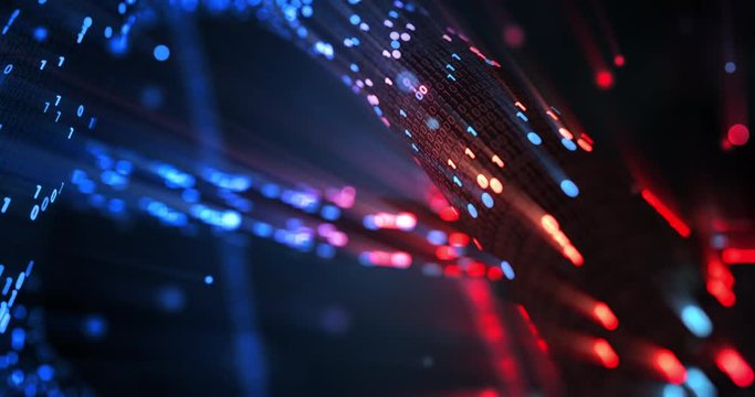Hacking red and blue digital binary code matrix 01 background. Hacker, dark web, matrix, Digital data code in safety security technology concept. 3D rendering