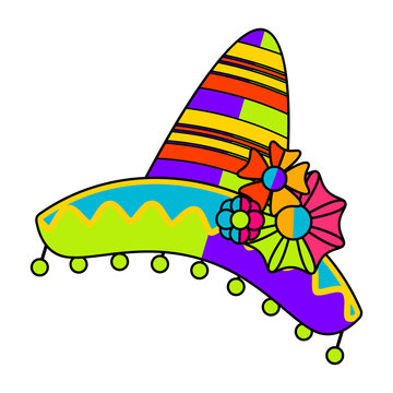 Isolated traditional mexican hat with flowers - Vector
