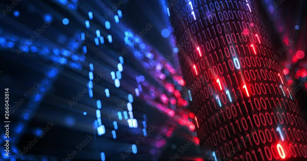 Poster Hacking red and blue digital binary code matrix 01 background. Hacker, dark web, matrix, Digital data code in safety security technology concept. 3D rendering