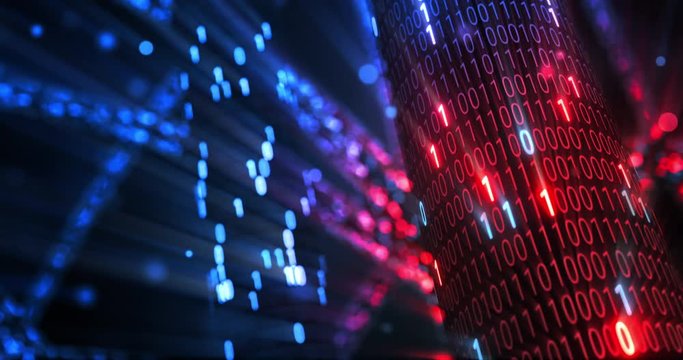 Hacking red and blue digital binary code matrix 01 background. Hacker, dark web, matrix, Digital data code in safety security technology concept. 3D rendering