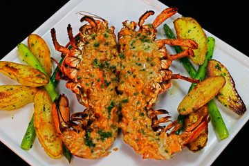 canadian maine lobster thermidor with black background