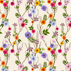 adorable floral wallpaper, seamless pattern with summer flowers, can be used as background - 266044448