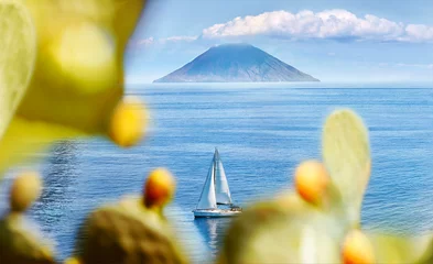 Foto op Plexiglas Sicily, Salina Island, Italy. Panoramic view of Stromboli volcano © Carolina09